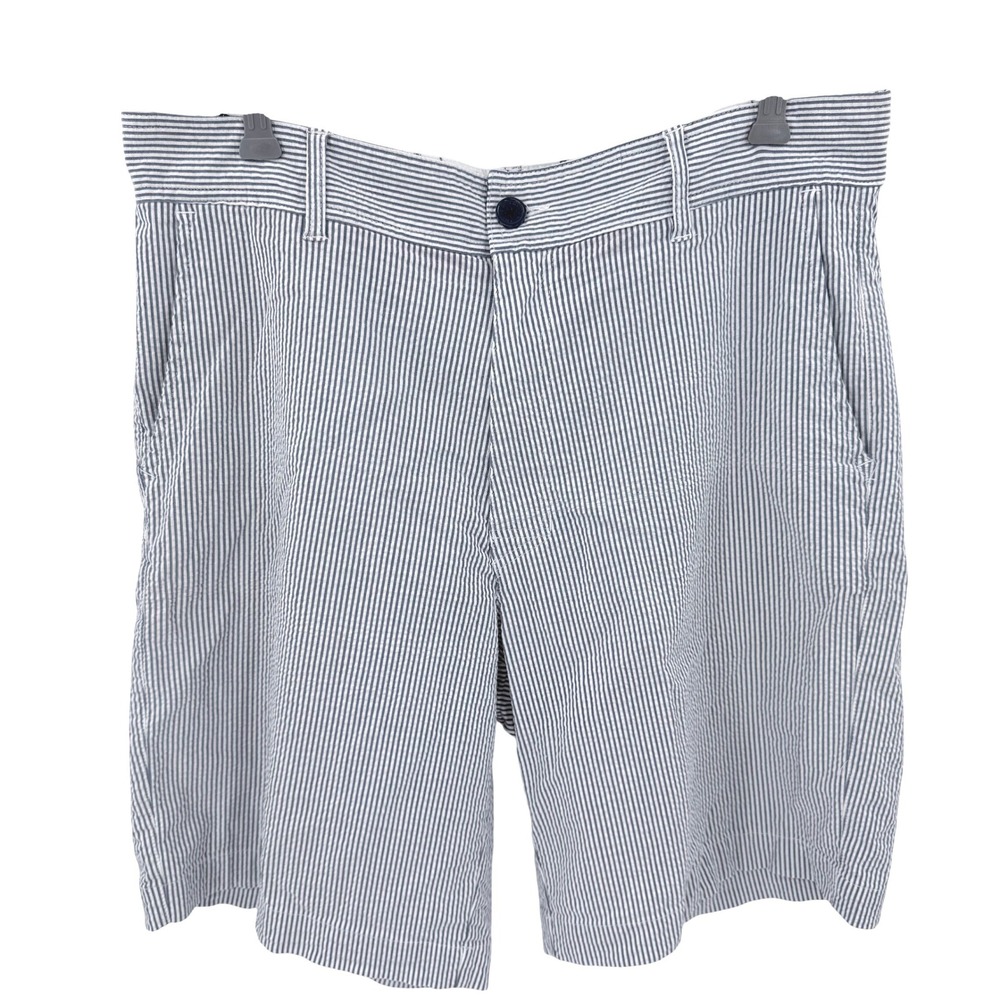 British Khaki Mens Seersucker Striped Shorts Blue White Size 36 Preppy Coastal